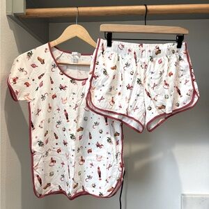 Women's White and Pink Pajama Set